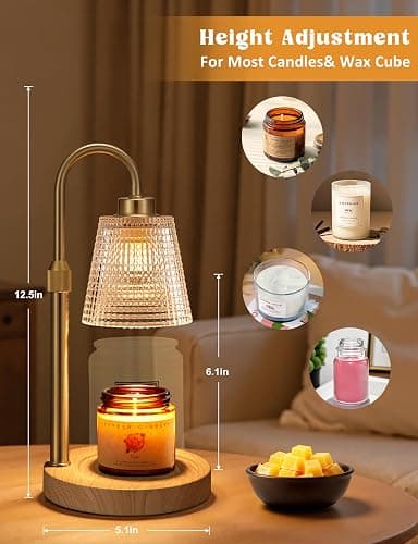 Wood Color& Clear Candle Warmer Lamp with Timer, Dimmable Candle Warmer for Jar Candles, Height Adjustable Wax Melts Warmer, Birthday Gifts for Women Mom, House Warming Gifts New Home Decor thumbnail 2