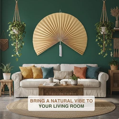 SUCHUBU Large Bamboo Wall Hanging, 47" Wall Hanging Fan For Decoration, Headboard Fan Decor, Woven Bamboo Art, Boho & Asian Inspired Home Decoration (Beige, Large) thumbnail 5