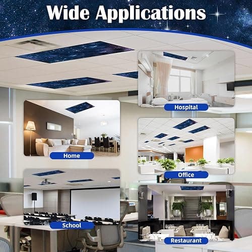 ANGSYLTH 2 Pcs Fluorescent Light Covers - 4 x 2 Feet Covers for Ceiling Lights, Magnetic Light Filters for Classroom, Office, Hospitals, Home - Starry Sky thumbnail 5
