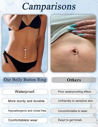 JOERICA 3-6Pcs 14G 316L Stainless Steel Belly Button Rings for Women Flower CZ Dangle Belly Button Rings Navel Piercing Jewelry thumbnail 5