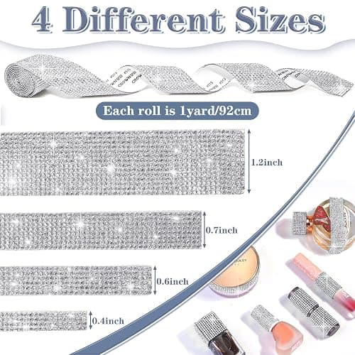 8 Rolls Rhinestone Ribbons,Cludoo 8 Yard Silver Self Adhesive Rhinestone Ribbon, Bling Crystal Diamond Ribbon Roll Wrap Glittering Rhinestones Sticker for Decoration Car DIY Arts Crafts Wedding thumbnail 2