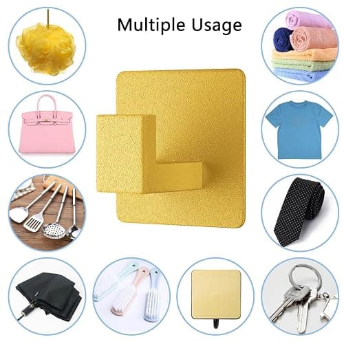VAEHOLD Adhesive Towel Hooks, Heavy Duty Wall Hooks Aluminum Black Hooks for Hanging Coat, Hat, Towel, Robe, Clothes, Shower Hook for Door, Office, Kitchen, Bathroom - 2 Pack (Gold) - 2 Pack - Gold thumbnail 7