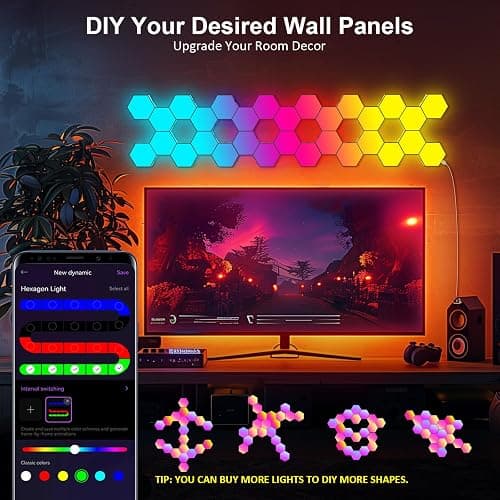 JIMIMORO Hexagon LED Light Panels 8 Pack – RGB Wall Decor Lights with Music Sync, App & Remote – Modular Home & Christmas Decor for Bedroom, Living Room, and Room Decor thumbnail 2