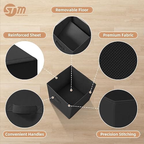 STORAGE MANIAC Storage Cubes, 13 Inch Collapsible Storage Bins with Handles, 8 Pack Fabric Foldable Bins for Organization, Durable Storage Bins for Closet, Shelves, Offices, Toys, 8-Pack Black thumbnail 4