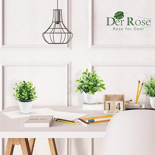 Der Rose Faux Plants Indoor, 4 Pack Small Fake Plants Mini Artificial Plants in Pots for Home Office Shelf Farmhouse Bathroom Decor thumbnail 5