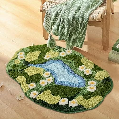 Sisher Moss Bath Mat,Cute Green Bathroom Rug Thick Bathroom Rugs Runner Rug Long Absorbent Non Slip Microfiber Rugs for Shower Floor, Sink, Bedroom, Home Accessories Decor, Moss Green 31"×21" thumbnail 5