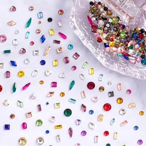 HINZIC 510pcs Rhinestones Nail Art Charm, Flatback Gems Colorful Crystal Glass Jewel Valentine Face Clothes Shoes Decor Bead, Mini Diamond Heart Round Geometric for Crafts Acrylic Nail Supplies thumbnail 8