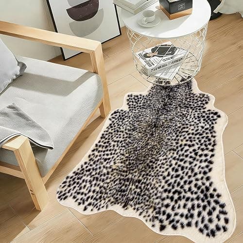 Leopard Print Rug, Cute Faux Cheetah Rugs Cowhide Skin Fur Rug Animal Printed Area Rug Cheetah Carpet for Bedroom,Livingroom, Home Office, 3.3x3.1ft thumbnail 2