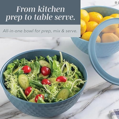 COOK WITH COLOR Mixing Bowls with Lids - 12 Piece Plastic Nesting Bowls Set includes 6 Prep Bowls and 6 Lids, Non Slip Bottom and Embossed Design - Microwave Safe (Blue) thumbnail 5