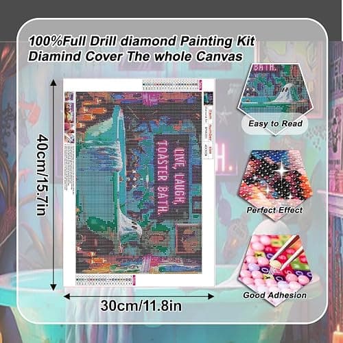 VeGuude Halloween Diamond Art Kits for Adults Home Wall Decor Gift 16x12 in | Round Drill Halloween Bathroom Ghost Diamond Painting for Beginners DIY Rhinestone 5D Diamond dots (Gemstone Craft) thumbnail 3