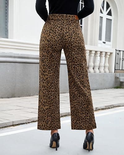 luvamia Wide Leg Jeans Woman Trendy High Waisted Leopard Cheetah Print Ankle Length Stretchy Denim Pants with Pockets thumbnail 9