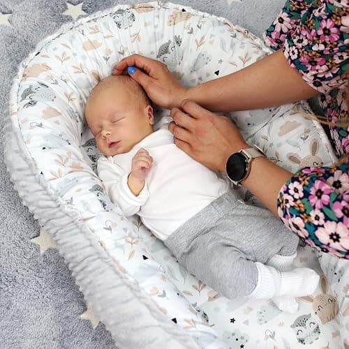 Nestchen Baby - Babynestchen Neugeborene Minky Babynest für Kinderbett Vielseitiges tragbar Nest kuschelnest zubehör für babybett warm Winter coccon Eule Grau - 90x50 cm (1er Pack) - Eule Grau thumbnail 6