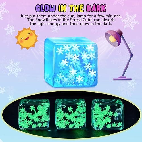Squishy Fidget Toys Adults Stress Cube - Glow in The Dark Snowflakes Sensory Toys for Kids with Autism Stress Balls for Kids Teens Squeeze Squishy Toys Easter Basket Stuffers thumbnail 4