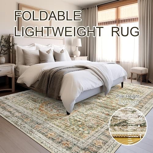 Soalmost 6x9 Area Rug for Living Room Washable 6x9 Non-Slip Modern Rugs for Bedroom Dinning Room Ultra-Thin Indoor Green Orange thumbnail 6