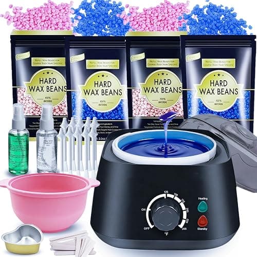 Lrqmte Eyebrow Waxing Kit for Women, 500ml Mini Wax Pot for Men, Full Body Hair Removal, Painless Wax Machine with 4 Packs Hard Beads & Spatulas, Home Use Waxing System for Bikini, Face, Legs - Image 1
