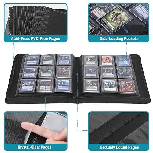 UGYAZX Top Loader Binder, 9 Pocket Holds 360 Toploaders, Acid-Free PVC-Free Side-Loading Pages, Full-Zip PU Binder for Standard 3" x 4" Top Loaders, TCG, MTG & Sports Cards, Blue Lake Dragon thumbnail 6