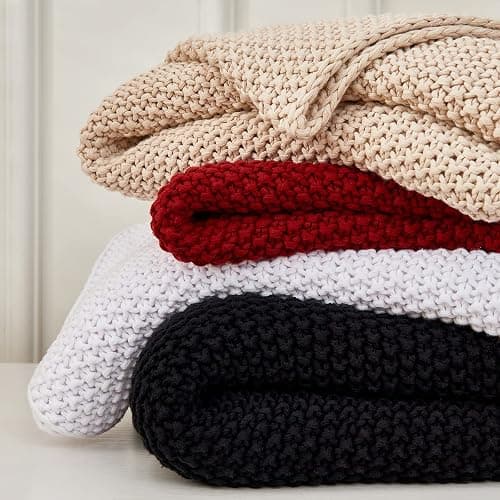 Chunky Cable Knit Throw Blanket Lightweight Black 100% Organic Cotton Blanket for Sofa Couch Bed Baby Nursery, Rustic Shabby Chic Modern Farmhouse, 60” x 80” Give Laundering Bag thumbnail 8