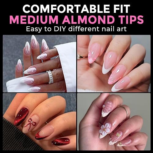 UNA GELLA Almond Nail Tips 216pcs Medium Almond Press on Nails Pre-Shape Gel Fake Nails for Full Cover Acrylic French False Nails for Nail Extension, DIY Salon 12 Sizes Gelly Tips thumbnail 2