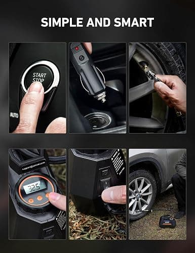 AstroAI Tire Inflator Portable Air Compressor Tire Air Pump for Car Tires - Car Accessories, 9.8Ft 12V DC-Powered Auto Pump with Digital Pressure Gauge, LED Light for Bicycle, Balloons, Orange thumbnail 9