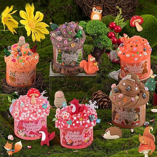 LAWOHO 6 Packs Forest Slime Kit - Clear, Butter, Cloud Slime Making Kit, Slimes for Kids with Animal Add-ins, 360ml Slimes Kits for Boys & Girls Birthday Halloween Christmas Easter Gifts Party Favors thumbnail 2