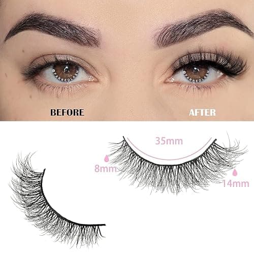FARRED Natural Lashes Short Eyelashes Wispy False Mink Lash Pack 14 Pair Natural Look Fluffy Cat Eye Strip Eyelash Small Fake Lashes Full Pestañas Sets for MUA and Beginners Daily Makeup (F1 | 8-14mm) thumbnail 2