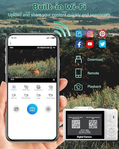 5K Digital Camera - WiFi 75MP Cameras for Photography - UHD Vlogging Camera for YouTube with 3" 180° Flip Screen - Autofocus Compact Video Travel Camara with 18X Zoom, 32GB SD Card, 2 Batteries thumbnail 5