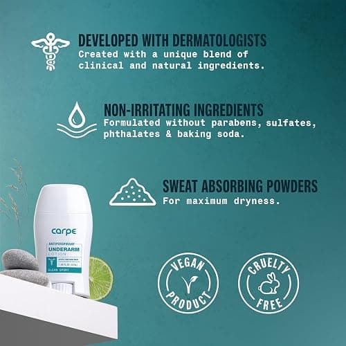 Carpe Deodorant Underarm Antiperspirant - Advanced Sweat & Odor Protection Formula - Sport Deodorant for Men & Women - Combat Excessive Sweating with Odor Control - Clean Sport Scent thumbnail 4