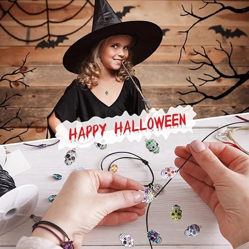 Hicarer 62 Pcs Sugar Skull Charms for Jewelry Making Halloween Enamel Charms Dia De Los Muertos Flower Skull Pendants for Necklaces Bracelets Earring Crafts(Chic Style) thumbnail 6