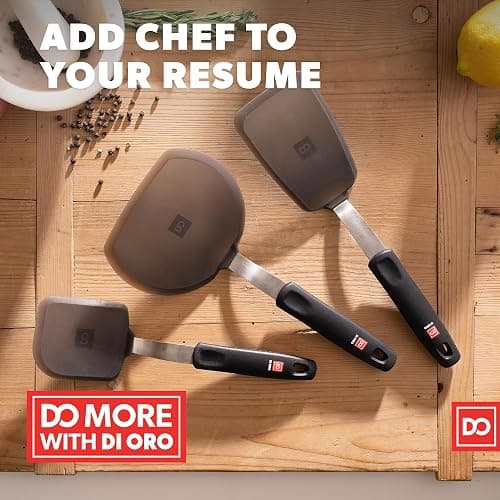 Silicone Turner Pancake Spatula - Nonstick Cookware Safe 600°F Heat-Resistant Flexible & Thin Cooking Flipper for Eggs - Reinforced Stainless Steel Core - BPA Free & Dishwasher Safe by DI ORO thumbnail 8