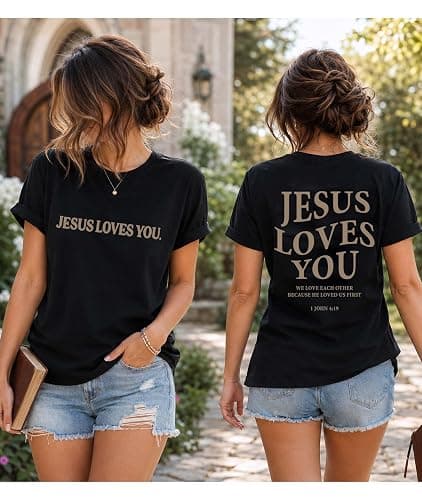 Jesus Shirts for Women Christian Jesus Loves You T Shirt Faith Religious Bible Verse Graphic Tee Tops thumbnail 5