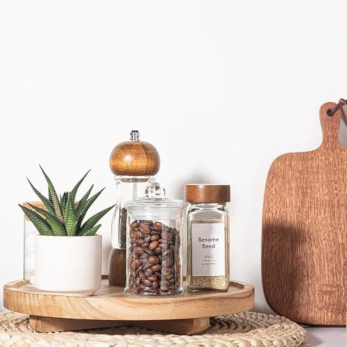 Round Decorative Tray Wood Bathroom Counter Organizer Farmhouse Kitchen Decor Wooden Riser for Soap Dish, Perfume, Candle, Sponge, 10" - Brown thumbnail 3