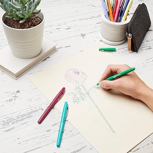 Amazon Basics Felt Tip Marker Pens, Assorted Colors, No-Fray Felt Tip, Smear-Proof, for Writing, Drawing, Journaling and Note Taking, 24-Pack thumbnail 2