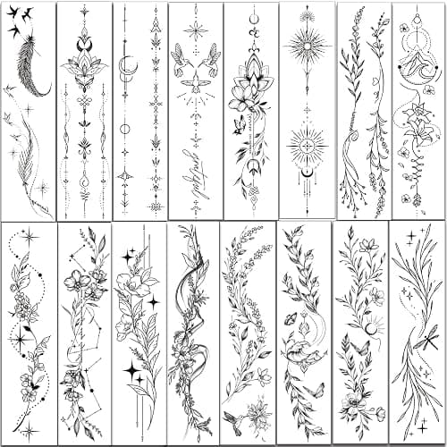 Tazimi Temporary Tattoos For Women Girls-24 Sheets Branch Flower Leaf Wild Plants Sketch Realistic Long-lasting Tattoo Stickers Waterproof Tattoo Sets for Arm Collarbone Leg Backbone Body Art thumbnail 4