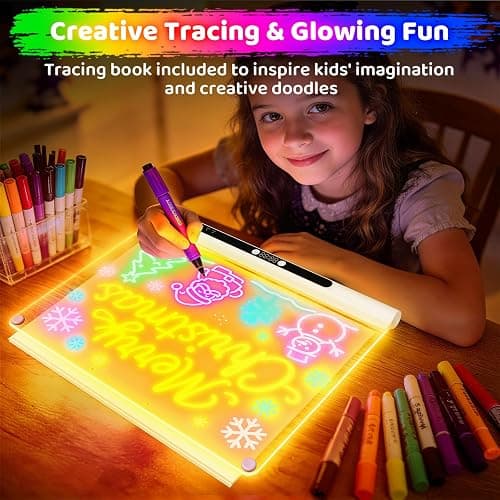 Geokay 16“ Rechargeable LED Drawing Board, 9-Color Light Modes with Timer | Birthday Christmas Gift Idea for Girls/Kids/Boys/Teens, Neon Glow Dry Erase, Built-in Stand with 6 Markers & Tracing Book thumbnail 5