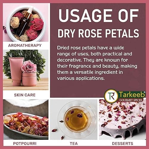 Tarkeeb Dried Rose Petals ~ All Natural | Edible Rose Petals | Dried Flower Petals for Herbal Tea, Decoration, Rose Sprinkles, Topping on Cupcakes, Desserts - Net Weight: 1.05oz/30g | Indian Origin | thumbnail 4