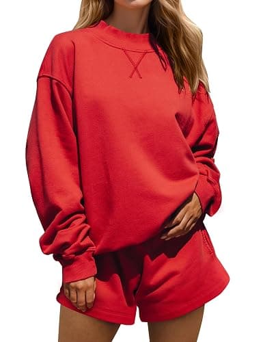MISSACTIVER Women's 2 Piece Lounge Set Mock Neck Oversized Sweatshirts Sweat Shorts With Pockets Matching Tracksuit Set - Image 1