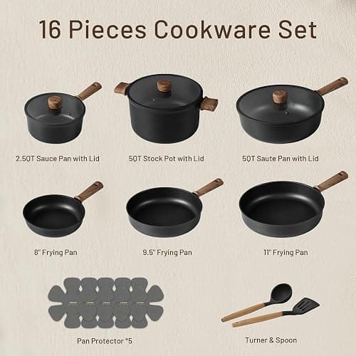 CAROTE Nonstick Pots and Pans, Induction Titanium Cookware Set 16pcs Kitchen Cooking Sets, Pot and Pan Non Stick w/Frying pan (PFOS, PFOA Free) thumbnail 3