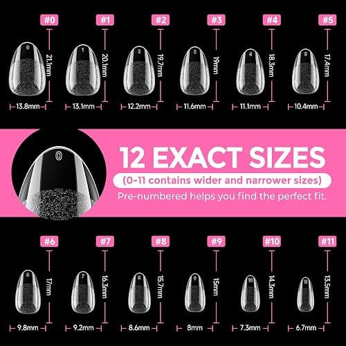 UNA GELLA Short Almond Round Fake Nails 216pcs Almond Press on Nails Pre-shape Oval Gel Nail Tips for Full Cover Acrylic Short Round Nails For Nails tips Extension 12 Sizes thumbnail 8