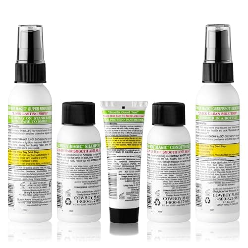 Cowboy Magic Sample Kit – Includes Rosewater Shampoo (2 oz), Rosewater Conditioner (2 oz), Super Bodyshine (3.4 oz), Greenspot Remover (3.4 oz), & Detangler & Shine (1 oz) – Perfect for Travel & Tack thumbnail 2