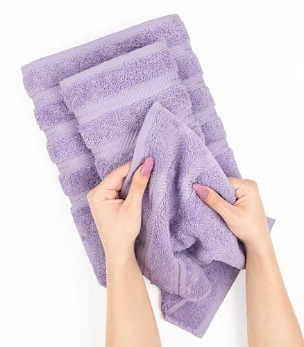 American Soft Linen Luxury 6 Piece Towel Set, 2 Bath Towels 2 Hand Towel 2 Washcloths, 600 GSM 100% Cotton Turkish Towels for Bathroom, Lilac Towel Sets thumbnail 5