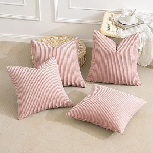 MIULEE Valentines Boho Farmhouse Throw Pillow Covers 18x18 Inch Set of 4 Mordern Nordic Cushion Covers Soft Corduroy Spring Home Decor for Couch Bed Sofa Living Room Pink thumbnail 4