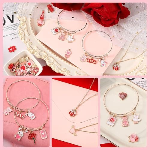 SANNIX 110pcs 55 Pairs Valentine's Day Charms - Gold Enamel Heart Charms - Pink, Red, White - DIY Craft Bracelets, Necklace, Earrings - Jewelry Making - Valentine's Day Gifts thumbnail 2