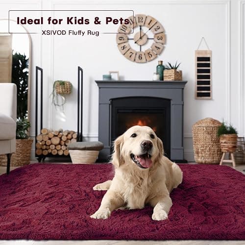 XSIVOD Plush Fluffy Non-slip Shaggy Rugs Living Room, 140x200cm, Wine Red | Non-slip soft area rug, plush bedroom carpet. Ideal for dorm, teen room, playroom, study, office, Modern indoor furry decor. thumbnail 4