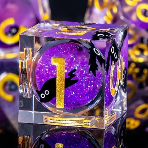 Roycevon Resin DND Dice Set with Gift Box, 7Pcs Liquid Core Cat D&D Dice, Cute Dungeons Dragons D and D Dice, Sharp Edge Role Playing Game Dice D20 D12 D10 D8 D6 D4, Purple thumbnail 3
