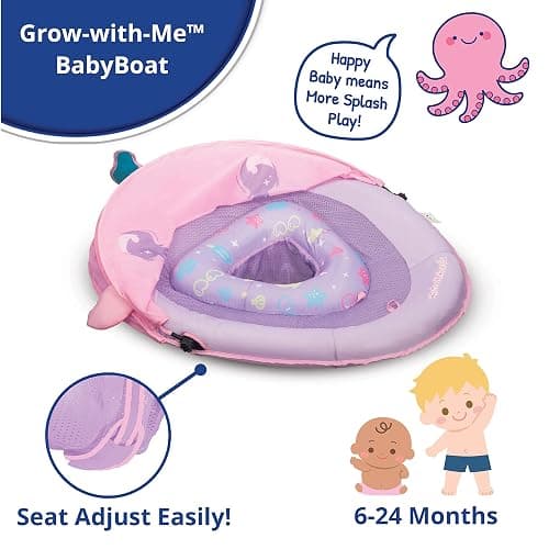 SwimSchool Infant Baby Pool Floats, Free Swimming, Super Buoyant – Ages 6-24 Months – Multiple Colors/Styles – Adjustable Canopies and Seats, Splash & Play Baby Floaties - Pink Baby Float w/5 Toy Console thumbnail 3