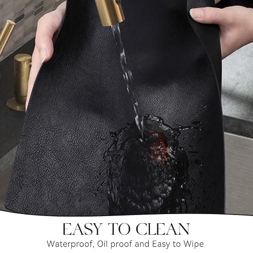 MOSAYT Vinyl Placemats Set of 4-12 X 17 Inch - Faux Leather 100% Waterproof Oil-Proof Wipeable PU Place Mats, Heat Resistant Reversible Table Mats for Kitchen, Dining, Outdoor (Black) thumbnail 5