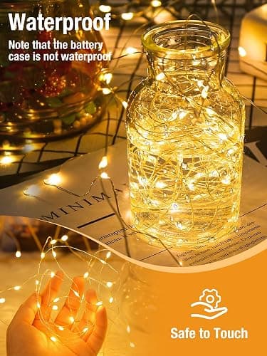 btfarm 4 Pack Fairy Lights Battery Operated with Timer, 16.4 FT 50 LED Silver Wire Twinkle String Lights 8 Modes Dimmable Waterproof for Indoor Christmas Bedroom Wedding Decorations, Warm White thumbnail 6