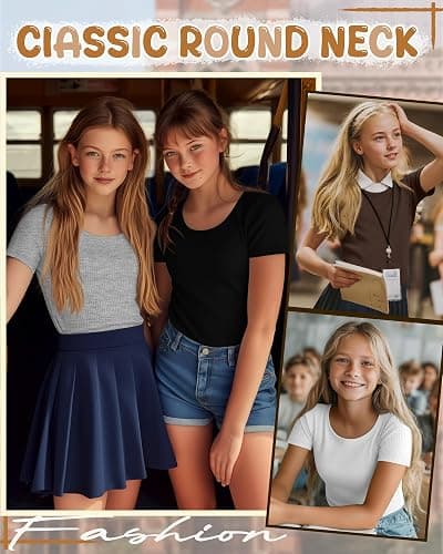Mumucove 4 Pack Girls' Ribbed T-Shirts | Short Sleeve, Soft, Crew Neck, Slim Fit, Tween Tops, Basic Tees, Summer, Kids 5-14 Years thumbnail 4