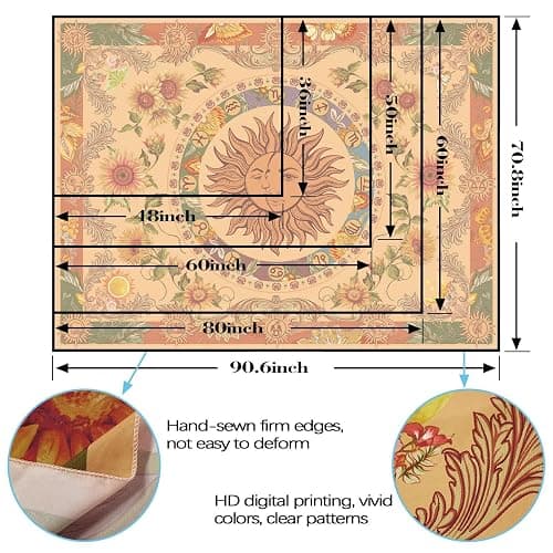 Accnicc Yellow Sun and Moon Tapestry Vintage Indie Boho Tapestry Wall Hanging with Sunflowers Butterfly Moth Constellation Aesthetic Wall Tapestries for Bedroom Dorm Living Room (Orange, 48'' × 36'') thumbnail 6