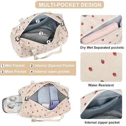 BLUBOON Duffle Bag Girls Kids Cute Gym Bag with Shoes Compartment & Wet Separation Waterproof Sports Overnight Travel Bag thumbnail 5